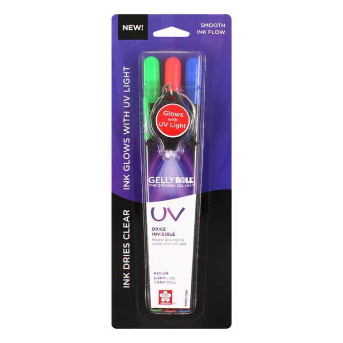 Sakura 3ct Gelly Roll UV Light Red Blue & Green Pen Set