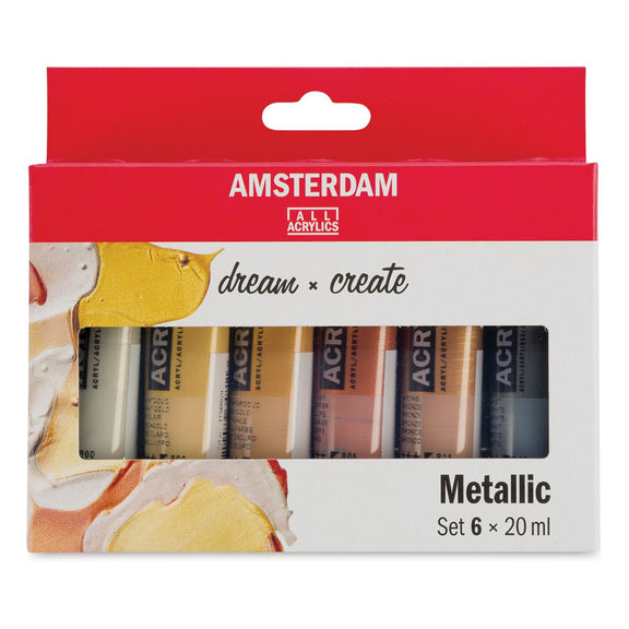 Amsterdam Standard Series Acrylic Paint Set, 20ml, 6 - Colors, Metallic - Guiry's