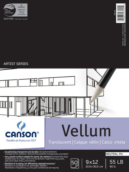 Canson Artist Series Vidalon Vellum Tracing Paper, 9in x 12in, 50/Sheets - Guiry's