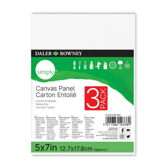 Daler - Rowney Simply Canvas Panel, White Art Canvas, 5" x 7", 3 Pk - Guiry's