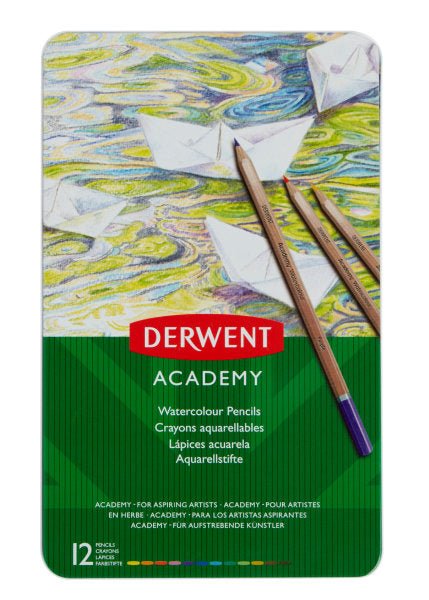 Derwent Academy Watercolor Pencil Set, 12 - Color Tin Set - Guiry's