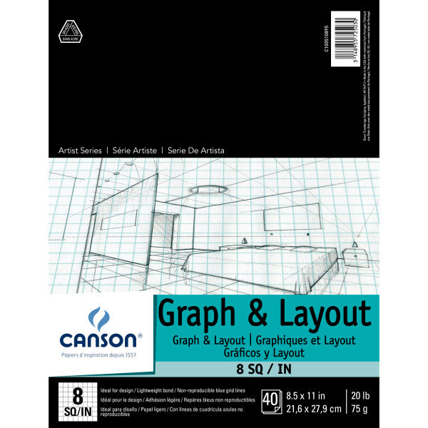 Canson Artist Series Graph & Layout Paper Pad, 40 Sheets, 8" x 8" Grid, 8.5" x 11"