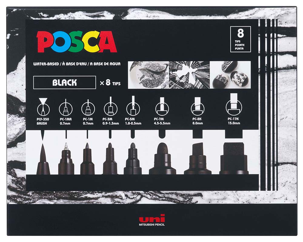 Posca All Black Set 8pc - Guiry's