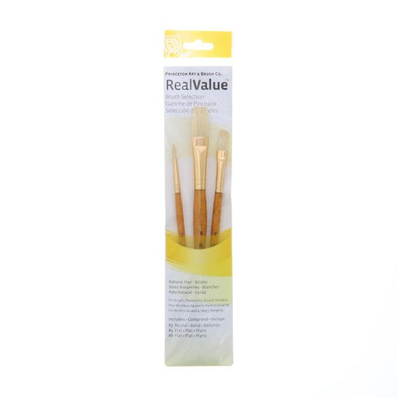 Princeton Brush Real Value 3 - Brush Bristle Brush Set, Round 3, Flat 4, 8 - Guiry's