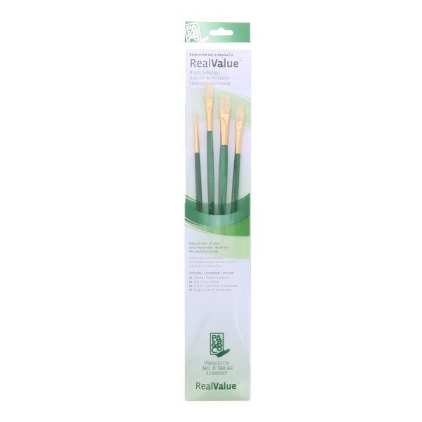 Princeton Brush Real Value 4 - Brush Bristle Brush Set, Round 2, Flat 4, Filbert 4, Bright 6 (LH) - Guiry's