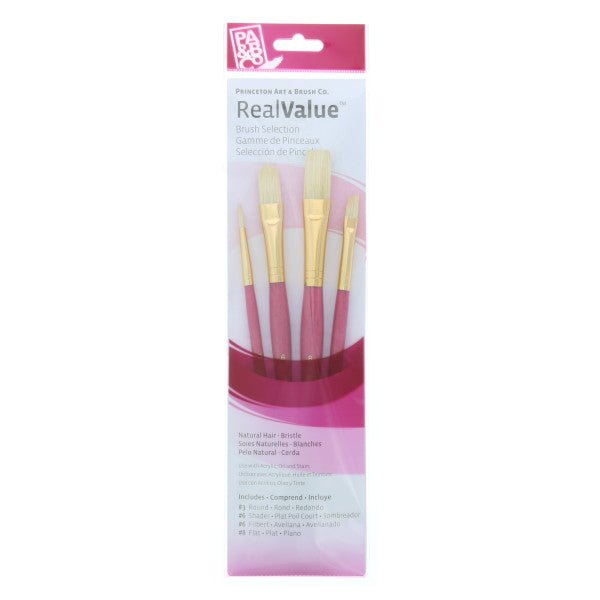 Princeton Brush Real Value 4 - Brush Bristle Brush Set, Round 3, Shader 6, Filbert 6, Flat 8 - Guiry's