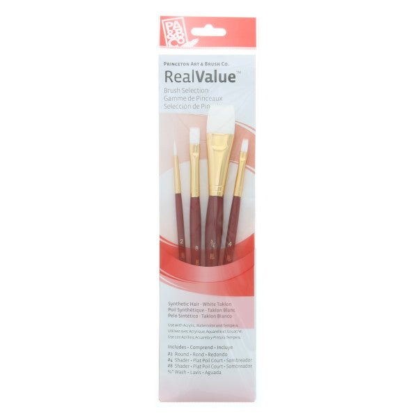 Princeton Brush Real Value 4 - Brush White Taklon Brush Set, Round 2, Shader 4, 8, Wash 3/4 - Guiry's