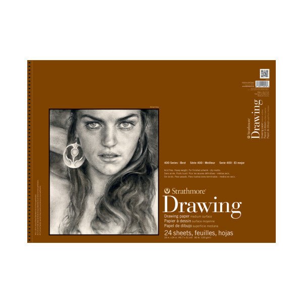 Strathmore Drawing Paper Pad, 400 Series, 24 Sheets, Spiral - Bound, Medium Surface, 18" x 24" - Guiry's