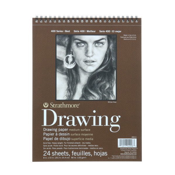 Strathmore Drawing Paper Pad, 400 Series, 24 Sheets, Spiral - Bound, Medium Surface, 8" x 10" - Guiry's